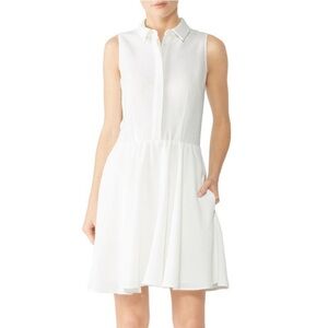 Black Halo Malena Button Down Tie Front Fit & Flare Crepe Mini Shirt Dress White